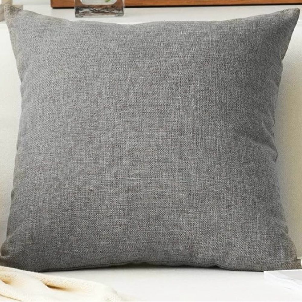 Decorative Pillow Case Burlap Soft Solid Linen 24x24(60cm), Dark Grey COVER ONLY